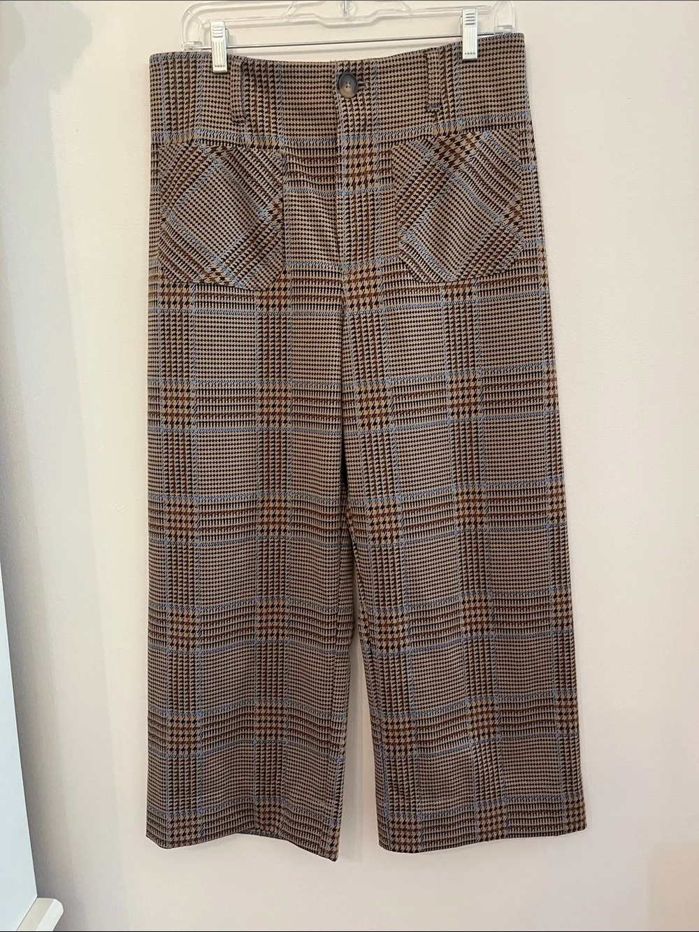 LC Lauren Conrad Tan and Blue Plaid Trousers Size 10